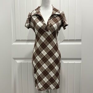 🆕 Streetwear Society Brown and White Plaid Midi Dress Size L